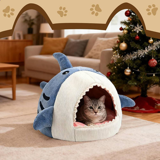 Cozy Shark Cave | Premium Plush Pet Bed (Warm & Anti-Anxiety)